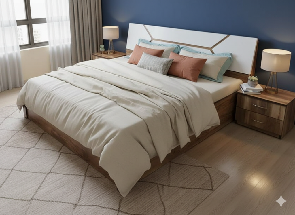 Engineered Wood Storage Queen Bed with 4" Premium Queen Mattress