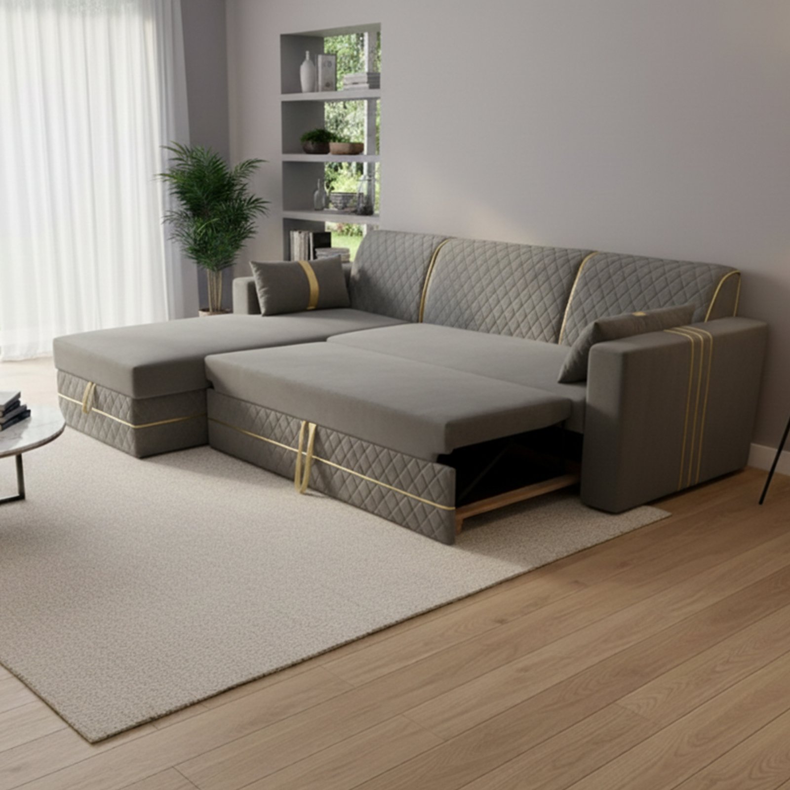 L-shaped sofa cum bed