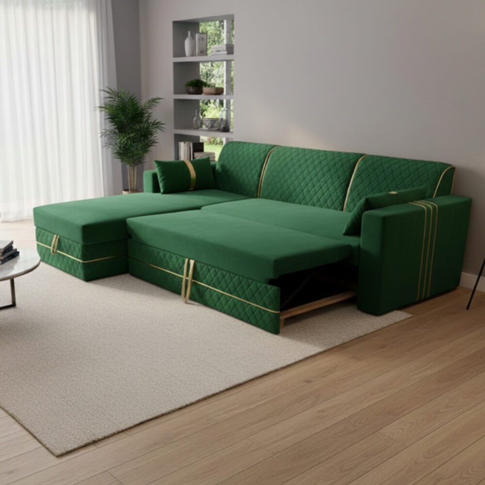 Sofa Set Green.jpg L-shaped sofa cum bed