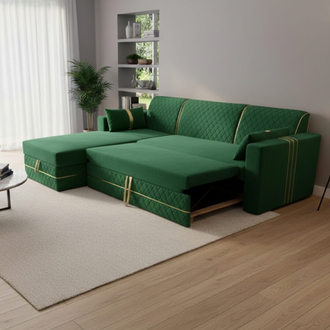 Sofa Set Green.jpg L-shaped sofa cum bed