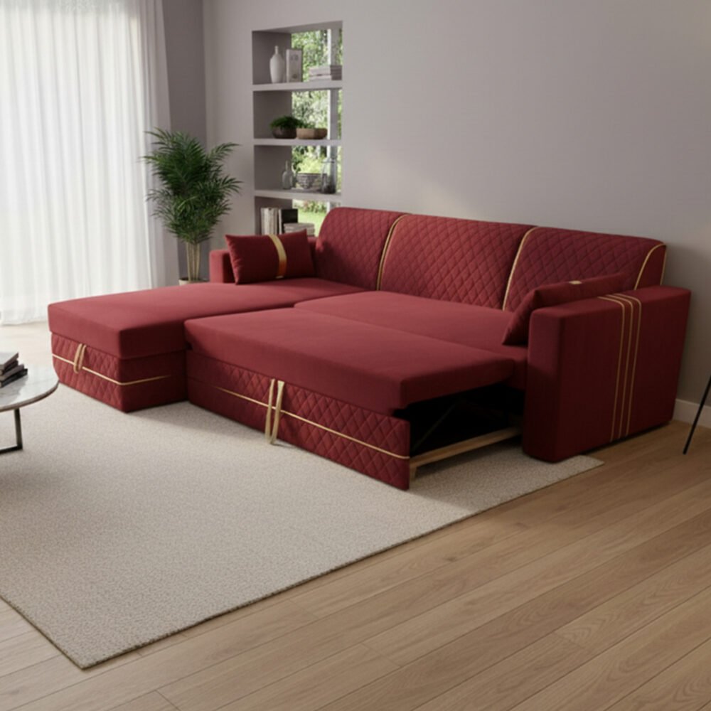 Sofa Set Red.jpg L-shaped sofa cum bed